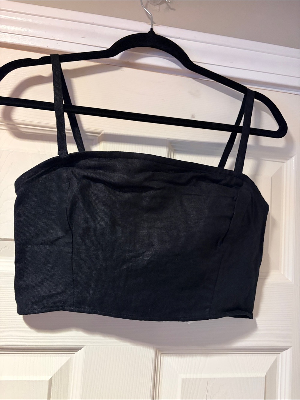 GAP Linen Blend Cropped Square-Neck Tank Top in Black M